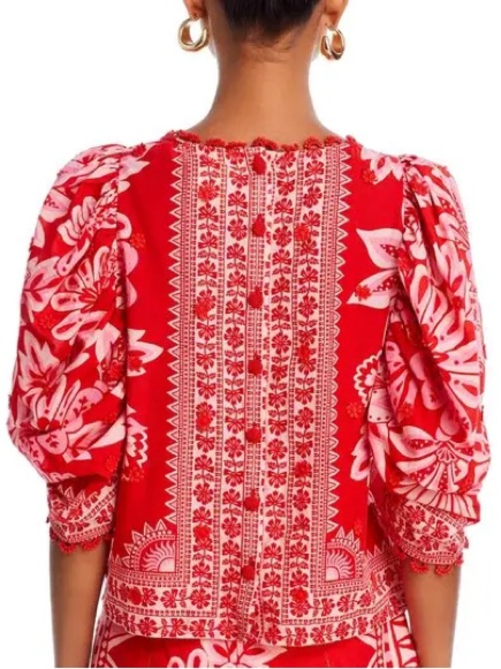 Farm Rio Flora Tapestry Blouse Puff Sleeve Peasant Boho Statement Bold Red XS - Picture 5 of 16